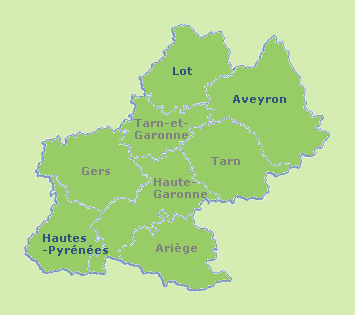 Carte de la region Midi-Pyrénées